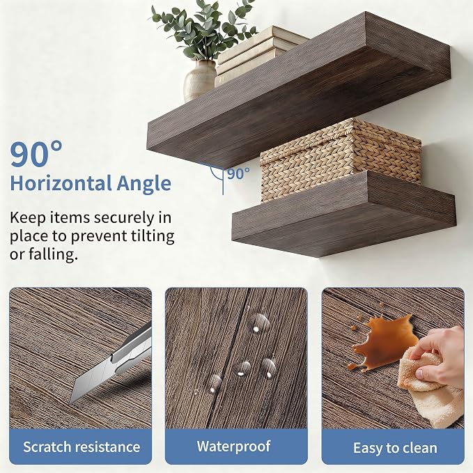 Smoke Gray Floating Shelves for Bathroom, 12 Inch Wall Set of 3 | Above Toilet Storage Shelves, Easy Install, Easy-Clean, 33lbs Max Load, Hidden Brackets, Bedroom Living Room Kitchen Decor