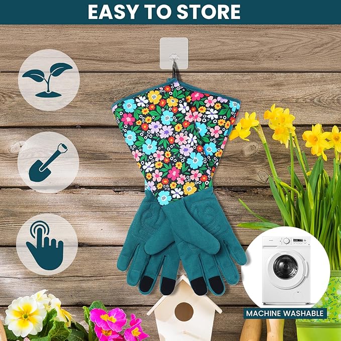 Trifabricy Gardening Gloves for Women, Leather Long Garden Gloves with Grip, Thorn-Proof Puncture-Resistant Work Gloves