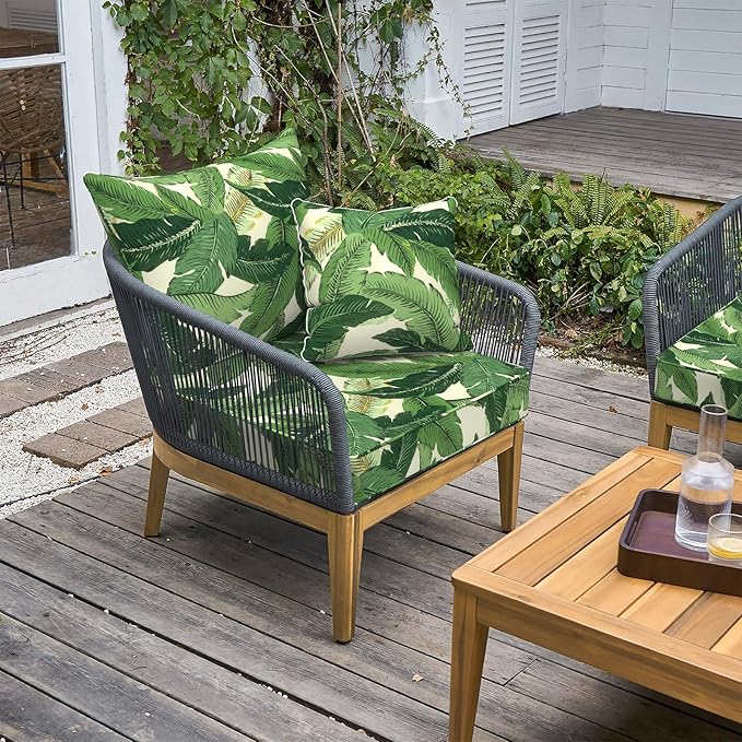 LVTXIII Outdoor Deep Seat Cushion 24"x24"x4" Patio Seat and Back Cushion Set Seasonal Chair Cushion for Dining Arm Chairs, Wicker Chairs and Garden Furniture Decoration, Swaying Palms Green