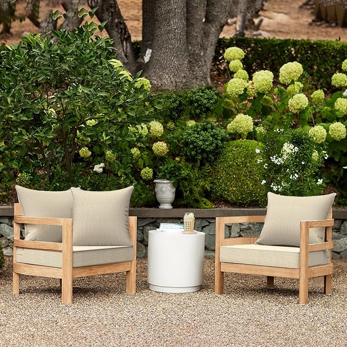 LVTXIII Outdoor Deep Seat Cushion Patio Seat and Back Cushion Set Seasonal Chair Cushion with Removable Cover and Adjustable Buckle for Home and Garden, 24"x24"x4", Strip Beige
