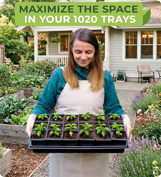 CARPATHEN 60Pack Square Nursery Pots - 1020 Tray Optimized - 3.5 Inch Seedling Plant Pot with Drainage Holes - Reusable Sturdy Seed Starter Pots for Flowers, Vegetables, Greens
