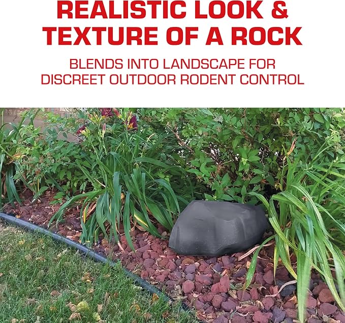 Tomcat Rat & Mouse Killer Refillable Rockscape Bait Station | 1 Refillable Station and 15 Block Baits, Discreetly Place Outdoors, Kid & Dog Resistant