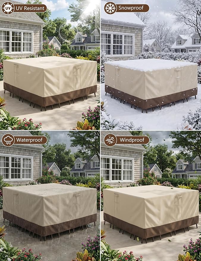 Patio Furniture Covers Waterproof, Outdoor Furniture Covers Waterproof Windproof with Padded Handles, Heavy Duty 600D Oxford Outdoor Table Chair Set Cover