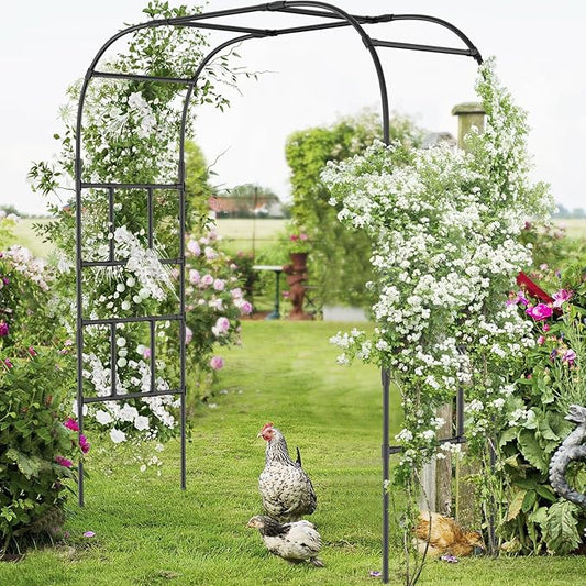 SUNYRISY Garden Arch Trellis, Metal Core Trellis for Climbing Plants Outdoor, Tall Plant Support for Vine Cucumber Tomato Grape Vegetables Climbing Plants, Garden Decoration Arch