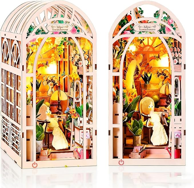 Green House Book Nook Kit - DIY Miniature Flower Room 3D Wooden Puzzle, Booknook Bookshelf Decor for Adults Teens, Creative Craft Kits Gift for Family Friends