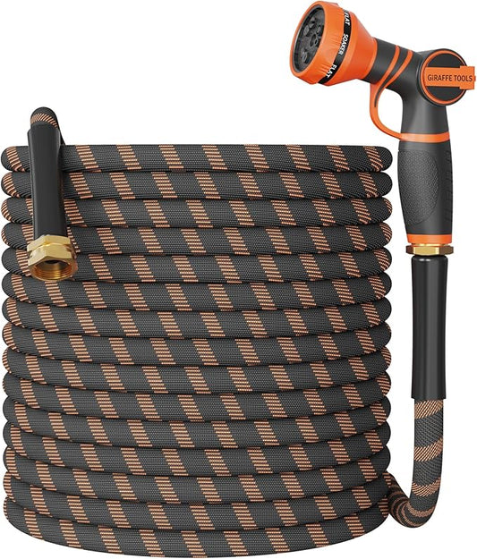 Giraffe Tools Non-Expandable Garden Hose 100FT 1/2” Lightweight Flexible Water Hoses Burst 600 psi with 9 Spray Function Nozzle Heavy Duty Hose