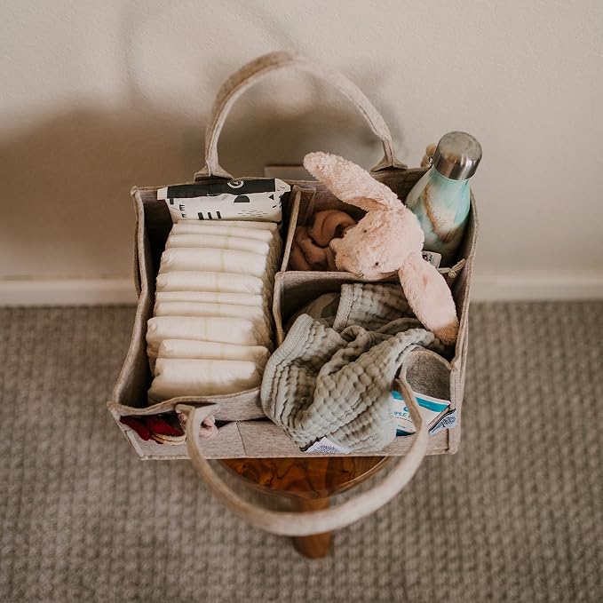 Parker Baby Co. Felt Diaper Caddy Organizer - Large, Oatmeal