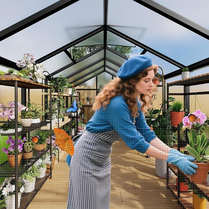GarveeHome 6X10 FT Greenhouse for Outdoors, Walk-in Greenhouse Kit with Aluminum Frame, Polycarbonate Panels, Adjustable Roof Vent, Sliding Door, Secure Lock for Outside Garden, Patio, Backyard