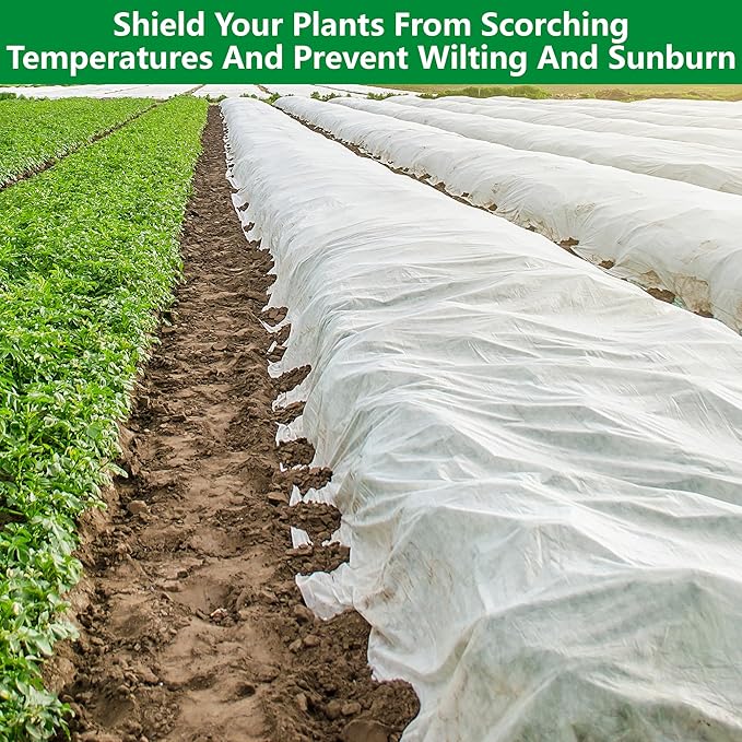 DECOHS 2 Pcs Plant Sun Protection Cloth, 30 x 10 Ft Garden Plant Shade Cloth, Non-Woven White Light Refraction Sunshade Cloth for Protecting Plants Vegetable Rows from Direct Sunlight
