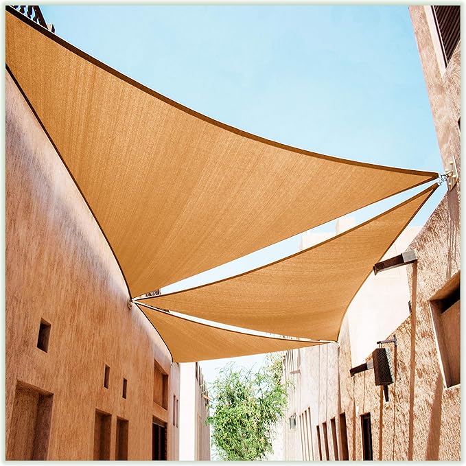 ColourTree CTAPRT16 Custom Size Order to Make 17' x 17' x 24' Sand Beige Right Triangle Sun Shade Sail Canopy Mesh Fabric UV Block UPF50 - Commercial Heavy Duty - 190 GSM - 3 Years Warranty