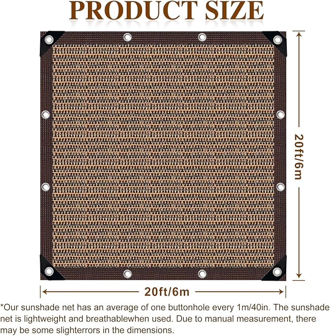 80% Sunblock Shade Cloth Net Resistant - 20x20Ft Garden Shade Mesh for Plant Cover, Greenhouse, Chicken Coop, Kennels, Tomatoes Plants