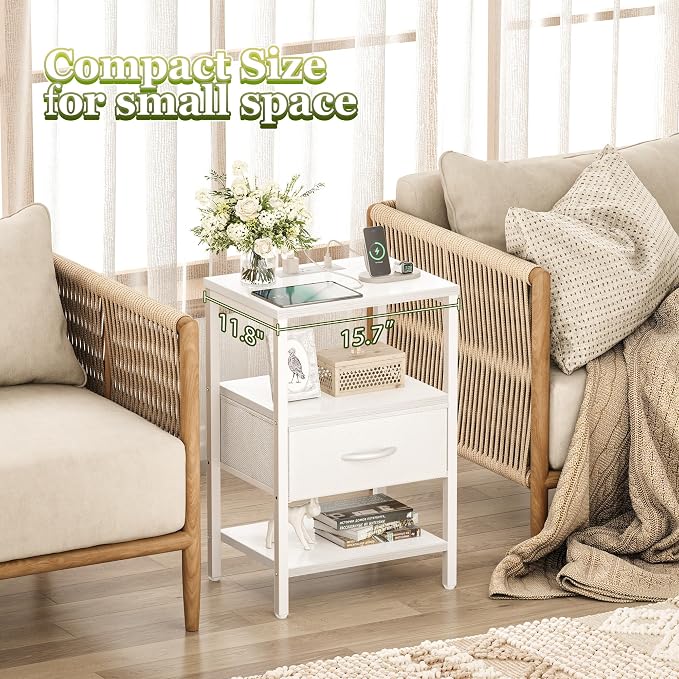 SUPERJARE Nightstand Set of 2 with Charging Station, USB-C Port, End Tables