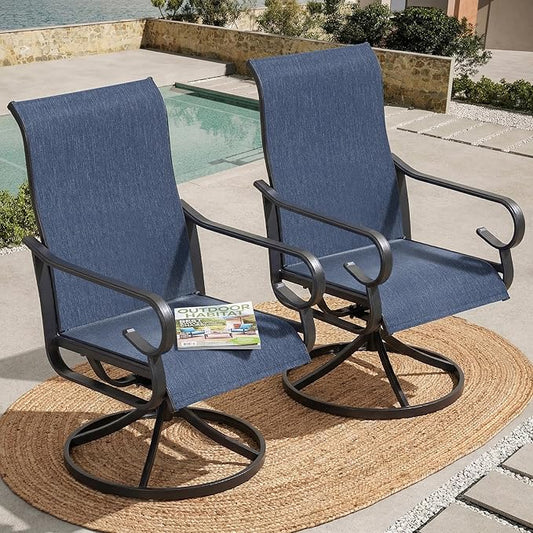 NUU GARDEN Patio Swivel Dining Chairs Set of 2, All-Weather Outdoor Swivel Rocker Chairs with High Back Textilene Seat, for Lawn Porch Garden, Blue