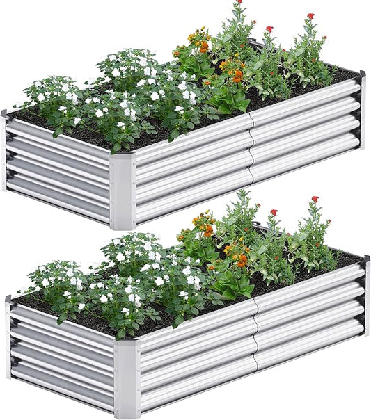 2PCS 4x2x1FT Galvanized Raised Garden Bed, Galvanized Planter Raised Garden Boxes Outdoor, Large Metal Raised Garden Beds for Vegetables-Silver