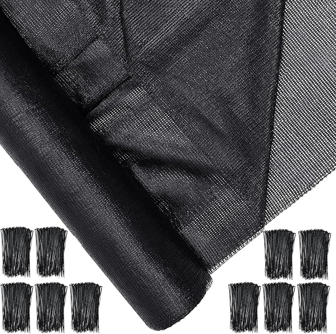 6 x 150 ft Shade Cloth Black Shade Cloth Roll for Covering Garden 70% Mesh UV Resistant Net with Ties for Patio Outdoor Greenhouse Fence Flower Plant Cover Canopy