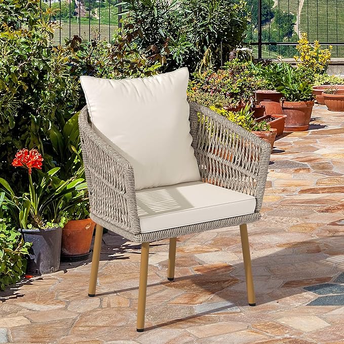 YITAHOME Outdoor Dining Single Sofa Chair, Indoor-Outdoor Wicker Bistro Chairs, PE Rattan Armchair Seating for Patio, Backyard, Poolside, Balcony - Tan