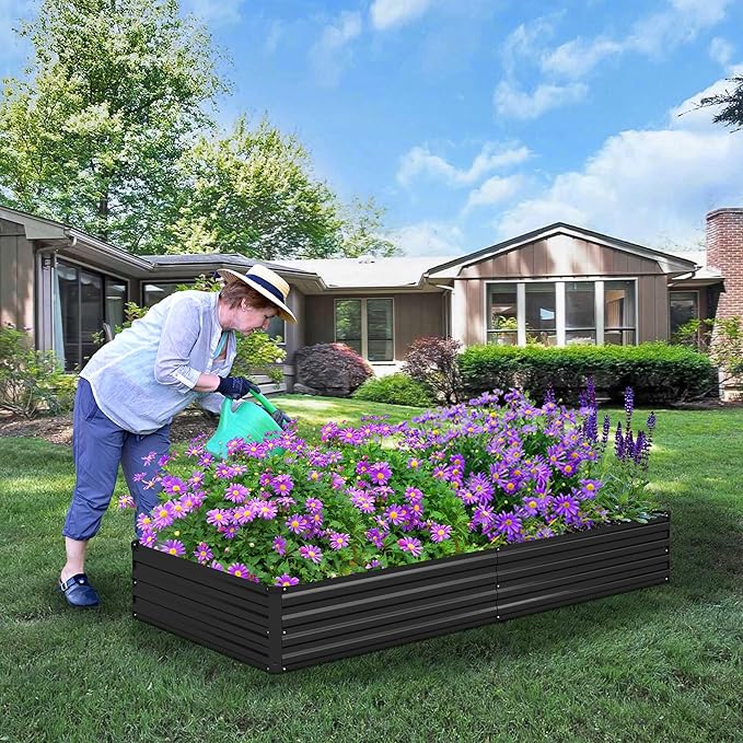 Foxlang 6x1.5x1ft(2 Pack) Galvanized Raised Garden Bed,Outdoor Planter Box Metal Patio Kit Planting Bed for Vegetables Flowers Herb,Black
