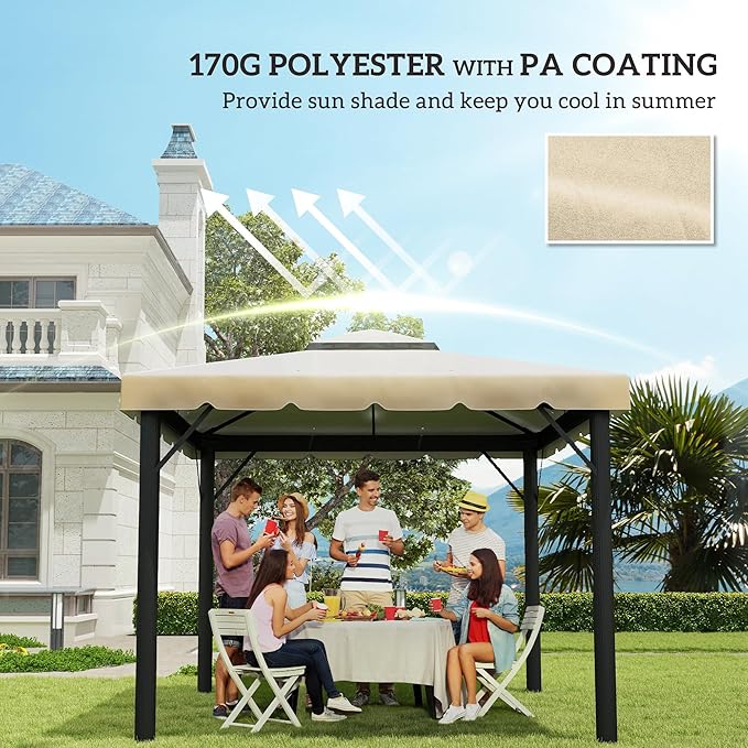 Outsunny 10' x 10' Gazebo Replacement Canopy, Gazebo Top Cover with Double Vented Roof for Outsunny 9.7' x 9.7' Frame for Garden Patio Outdoor (TOP ONLY), Beige