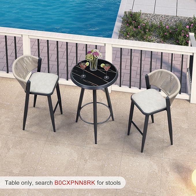 PURPLE LEAF Outdoor Round Table Patio Bar Height Table Pub Dining Table with Weather Resistant Top for Balcony Dark Grey
