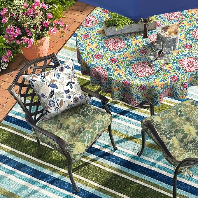 DYTXIII Set of 2 Outdoor Chair Cushions 19"x19"x4", Water Repellent Tufted Patio Seat Cushions with Ties, Thick Replacement Pads for Wicker Dining Chairs, Patio Furniture, Green Rose