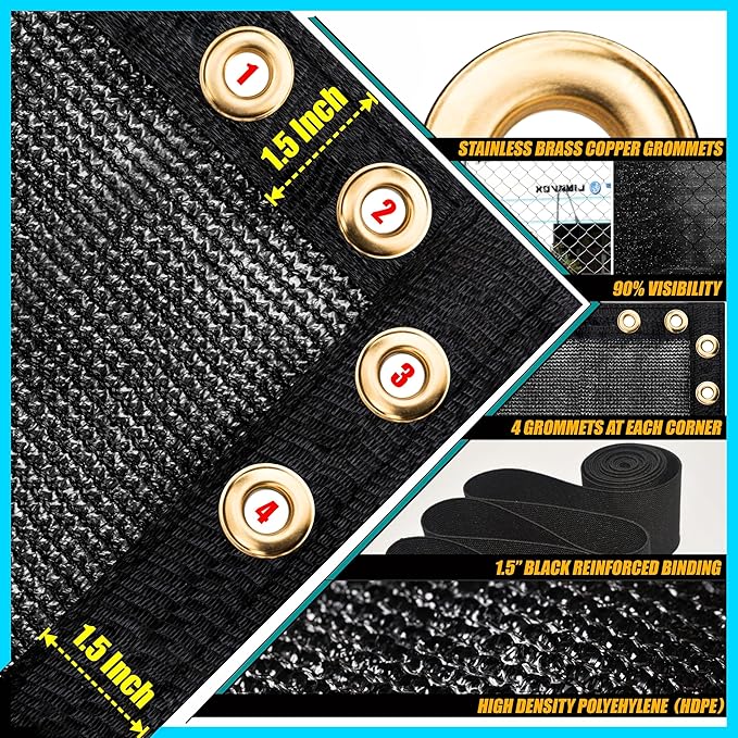 ShadeMart 4' x 104' Fence Privacy Screen Black Heavy Duty 170 GSM Fencing Mesh Shade Net with Grommets & Zip Ties, 90% Blockage Fence Screen for Balcony Yard Outdoor Garden Pool (We Customize Size)