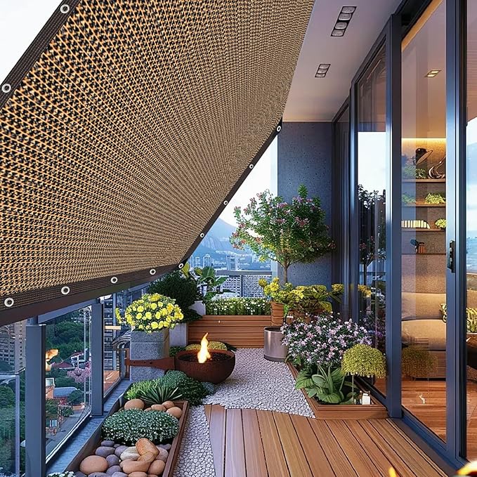 Coffee Shade Cloth 80%, Mesh Tarp - Garden Shade for Greenhouse, Patio, Vegetables, Plants Cover and Chicken Coops, Sun Shade Net for Outdoor Protection with Reinforced Grommets