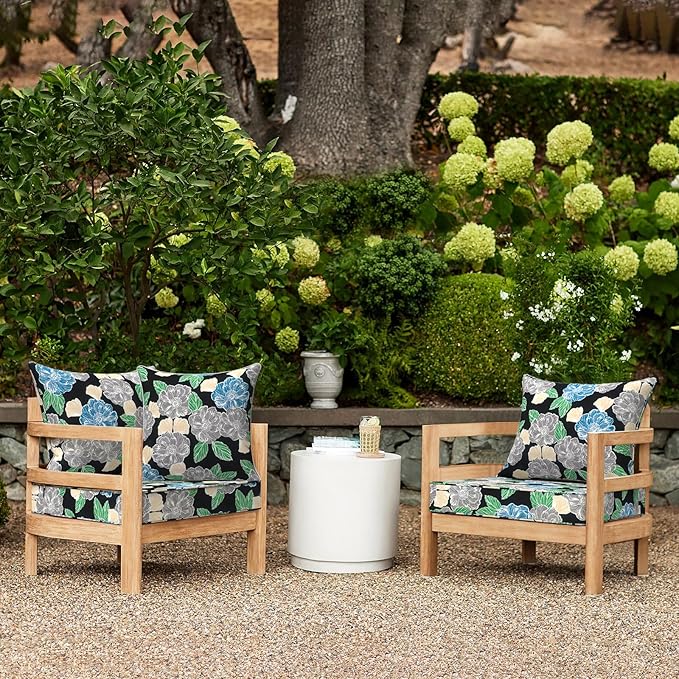 LVTXIII Outdoor Deep Seat Cushion Patio Seat and Back Cushion Set Seasonal Chair Cushion with Removable Cover and Adjustable Buckle for Home and Garden, 24"x24"x4", Peony Garden