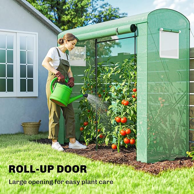 Outsunny Mini Greenhouse, Portable Greenhouse with Roll-Up Door and 2 Mesh Windows, Small Green House with PE Cover for Garden Patio Lawn, 78.7" x 29.5" x 74", Green
