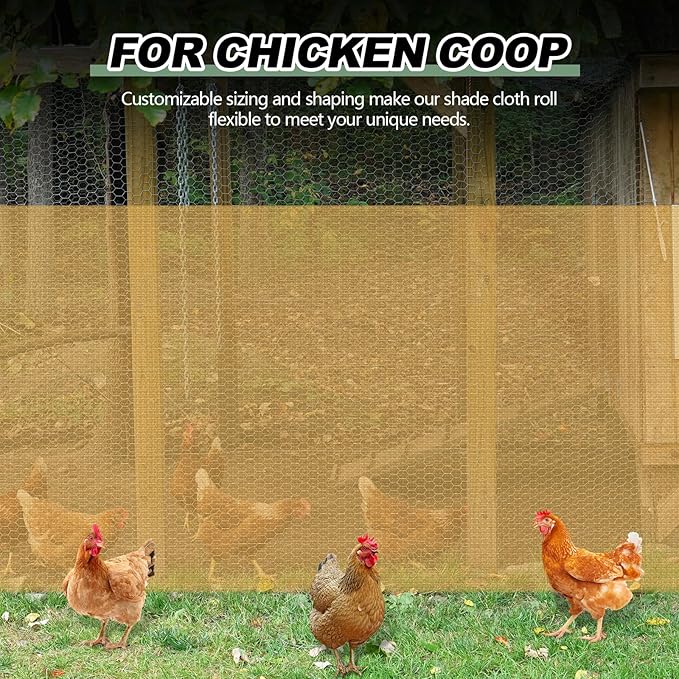 6.5X 100 ft Shade Cloth Roll for Covering Garden UV Resistant 95% Mesh Net with Ties for Patio Outdoor Greenhouse Fence Large Gardens Farms Flower Plant Cover Canopy, Beige
