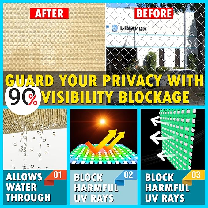 ShadeMart 4' x 133' Fence Privacy Screen Beige Heavy Duty 170 GSM Fencing Mesh Shade Net with Grommets & Zip Ties, 90% Blockage Fence Screen for Balcony Yard Outdoor Garden Pool (We Customize Size)