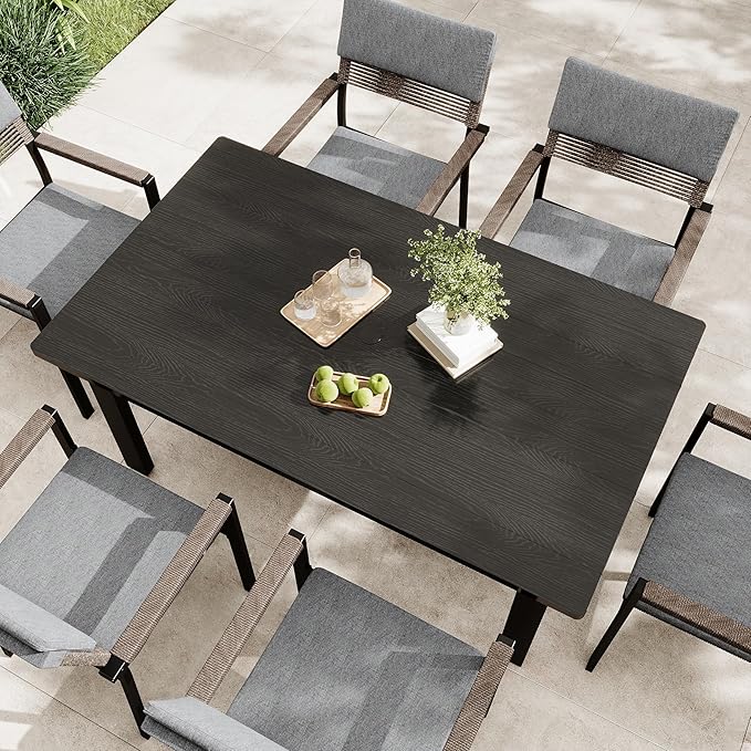 Sundale Outdoor Patio Dining Table for 6, Metal Outdoor Dining Table with 2" Umbrella Hole, 60" Rectangular Outdoor Tables for Backyard, Yawn, Garden