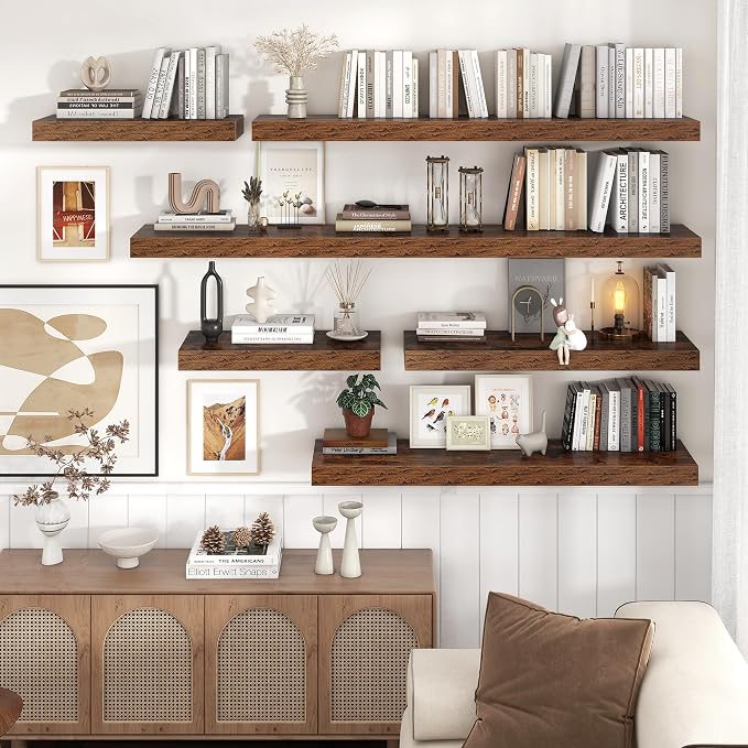 48 Inch Floating Shelves for Wall, 12"D Wood Storage Shelves, Brown Finish