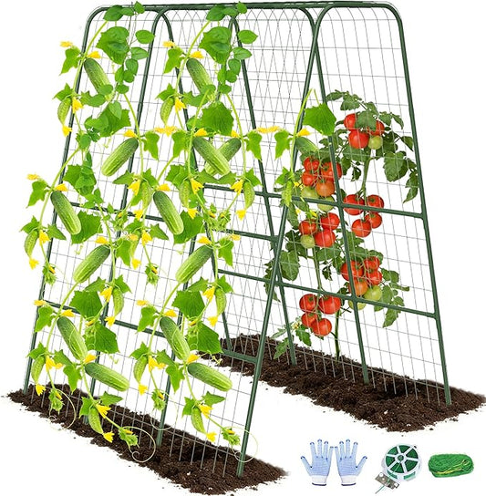 Cucumber Trellis for Raised Bed, 63" Heavy Duty U-Shape Garden Trellis for Climbing Plants Outdoor, Rustproof Plastic Metal Arch Vegetables Trellis Plant Support for Vine, Fruits, Beans and Flowers