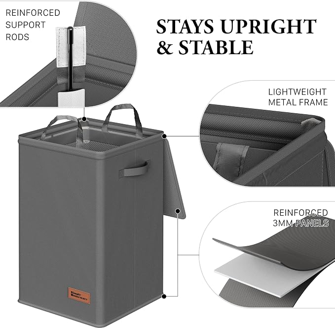 Simple Houseware Foldable Laundry Hamper Basket with Lid and Bag, Dark Gray