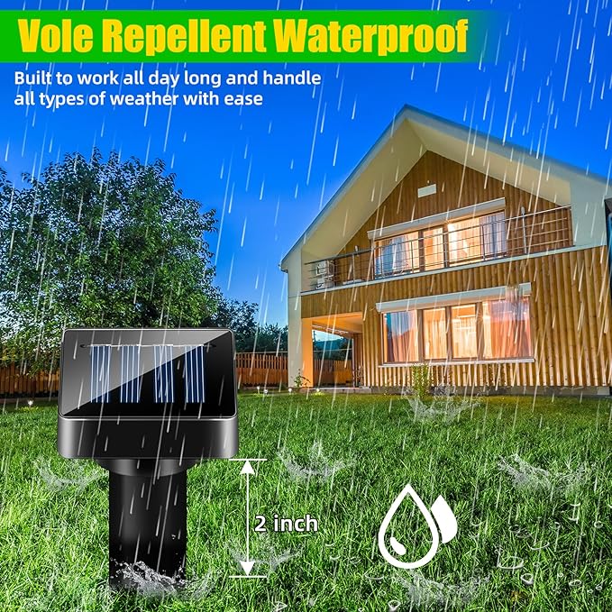 8 Pack Mole Repellent Ultrasonic Solar Powered Sonic Mole Spikes Outdoor Snake Repellent for Yard Vole Chipmunk Groundhog Gopher Repeller Waterproof Rodent Deterrent for Yard Lawn Garden Farmland