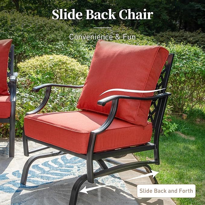 SUNSHINE VALLEY Metal Outdoor Rocker Patio Chairs Set of 2 with 5.75" Extra Thick Cushion, 2 Piece High Back Rocker Patio Chairs All Weather Outdoor Furniture Seating for Deck Balcony Porch, Rust Red