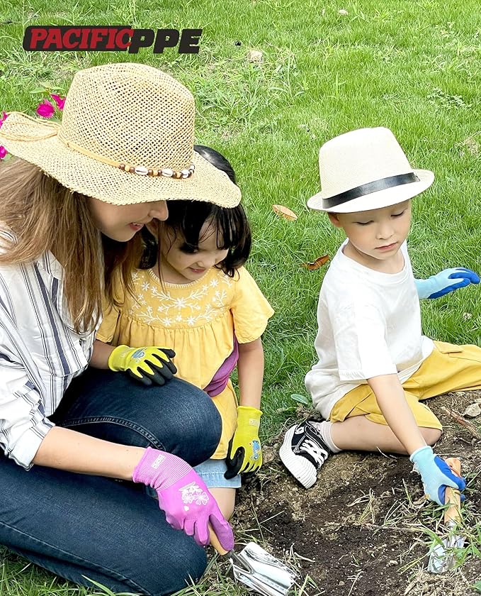 PACIFIC PPE 3 Pairs Kids Gardening Gloves for Age 3-6, Toddler Rubber Coated Garden Gloves, Kids Work Gloves, for Children, Boys and Girls, Multicolor, XXXS