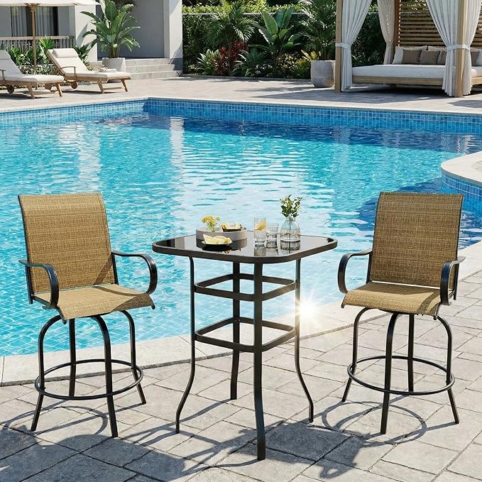 GarveeHome Outdoor Patio Bar Table, 31.5 Inch Tempered Glass Bistro High Top Table with All Weather Metal Frame for Deck, Porch, Poolside, Garden
