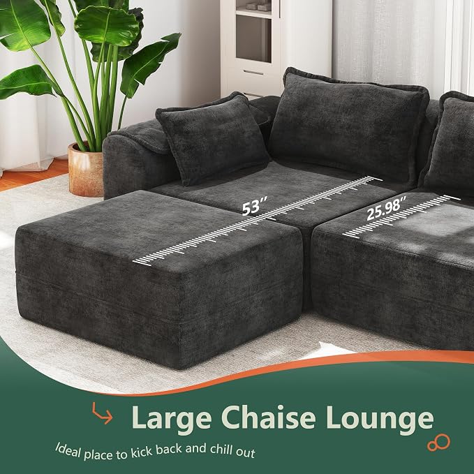Hobestluk Oversized Cloud Single Sofa, Deep Seat, Memory Foam, Dark Grey