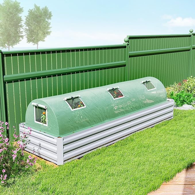 Outsunny 10' x 3' x 2' Mini Greenhouse with 5 Mesh Windows, Portable Plant Hot House with PE Cover, Steel Frame, for Garden Backyard, Green