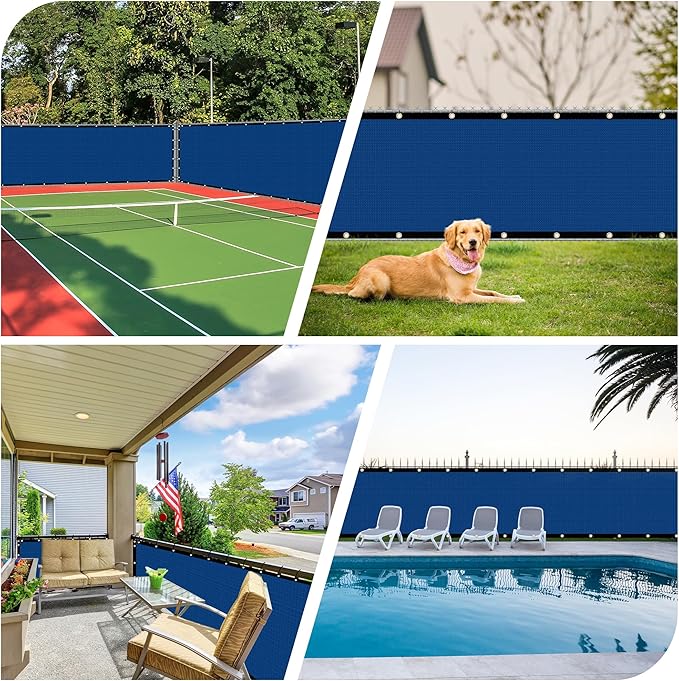 iCover 4x12ft Privacy Screen Fence, Outdoor Fencing Panels, Garden Windscreen Mesh Shade Sail Net Barrier, Fence Privacy Screen Reinforced Bindings and Brass Grommets Cable Zip Ties, Royal Blue