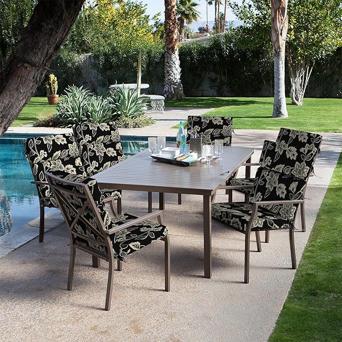 DYTXIII Outdoor High Back Chair Cushions Set of 2, 44"x22" Water Repellent Patio Seat Cushions with Elastic Sponge, All Weather Chair Pads for Rocking, Dining Chairs, Patio Furniture - Vines Black