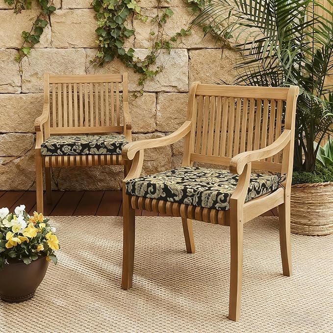 LVTXIII Outdoor Seat Cushions Set of 4 Square Corner Chair Cushions with Ties, Patio Chair Pads for Home Office and Patio Garden Furniture Decoration 19"x19"x2", Jacobean Black
