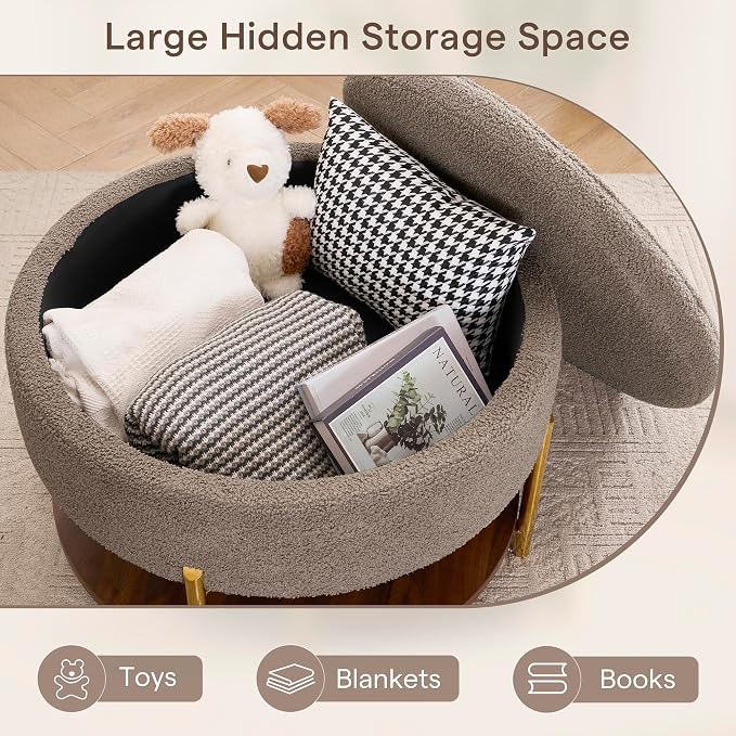 28.5 Inch Round Coffee Table Ottoman with Storgae
