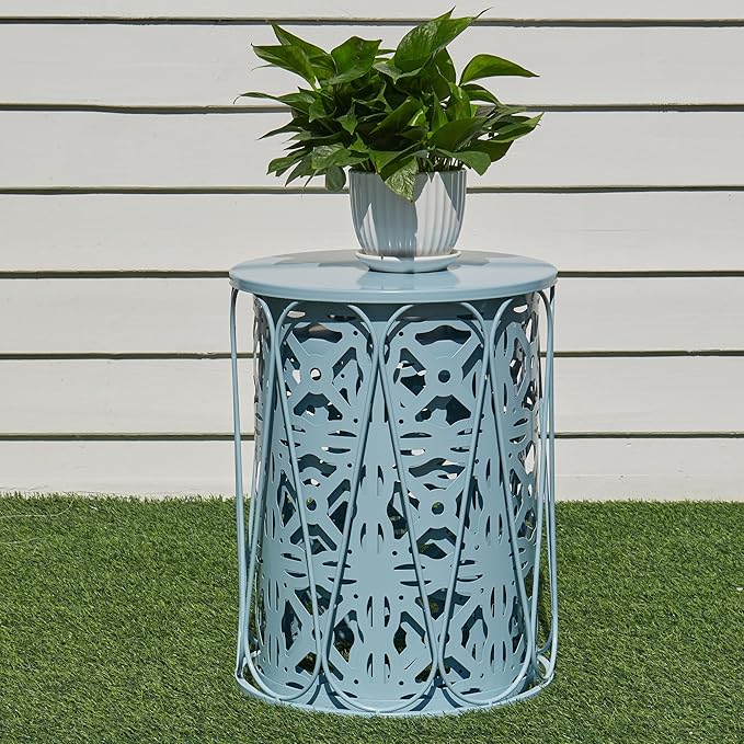 Y&M Set of 3 Stacking Coffee Table for Living Room, Patio Side Table,Indoor End Tables for Bedroom, Outdoor Decorative Garden Stool with Heavy Duty Metal Frame Modern Industrial Decor - Blue