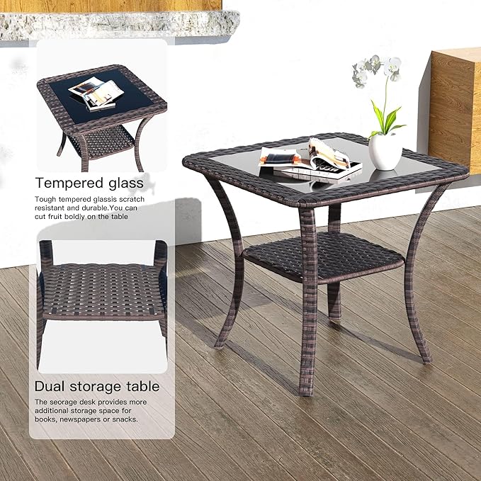 Kullavik 3 Pieces Patio Furniture Set,Outdoor Swivel Rocking Chairs Porch Furniture Patio Rattan Chairs with Table,, Grey