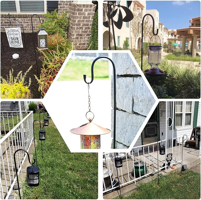 Ottsuls Bird Feeder Pole, 45 INCH Heavy Duty Shepherds Hooks for Outdoor with 5 Prong Base, Adjustable Stand Hanger for Garden Plant, Hummingbird Feeder, Lantern, Hanging Wedding Decor (1 Pack)