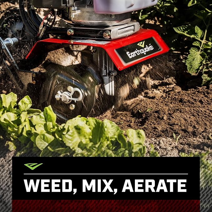 Earthquake 31635 MC33 Mini Tiller Cultivator, Powerful 33cc 2-Cycle Viper Engine, Gear Drive Transmission, Height Adjustable Wheels, 5 Year Warranty,Red