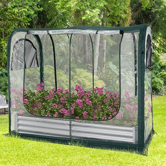 Porayhut Portable Greenhouse Cover with Raised Garden Bed,Easy Set-up 72.4" X36.6" X60.6" Gardening Flower House & Plant Sunshine Room for Protecting Plant from Cold Frost Birds & Insects