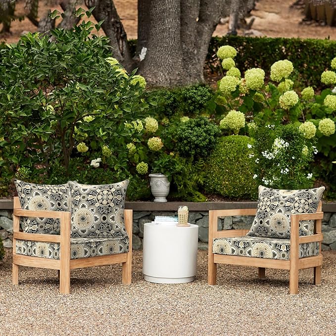 LVTXIII Outdoor Deep Seat Cushion Patio Seat and Back Cushion Set Seasonal Chair Cushion with Removable Cover and Adjustable Buckle for Home and Garden, 24"x24"x4", Vintage Medallion